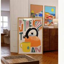 1 Pc Home Decor Poster Unframed,Put The Kettle On Art Print | Kitchen Wall Art | Retro Kitchen Decor | Tea Lover Gift | Colourful Typography Poster | New Home Gift - A - View 1