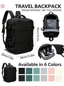 Unisex Travel Laptop Backpack With Shoe Compartment, Waterproof, Multi-Layer, Portable Carry-On Bag For Travel, Business, College, Daily Use - Black - View 8