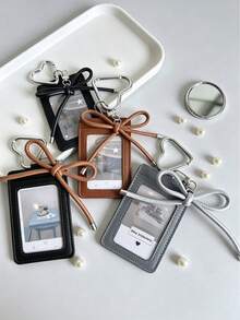 Black Card Holder With Star Pendant And Bow Decoration, Accessory Keychain, Student Bus Card Protector, ID Card Holder, Can Hold ID Card, Business Card, Bus Card, Meal Card, Subway Card, Photo, Access Card, Suitable For Women, Fashion Enthusiasts, Office Workers, Perfect For Commuting, School, Daily Use, Ideal Gift For Family And Friends - Multicolor - View 8