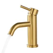 1pc Brushed Golden Stainless Steel Single Handle Hot Cold Mixer Tap, Water Saving Curved Spout Luxury Washbasin Faucet With Complete Installation Hardware, Brushed Metal Finish Elegant Tap For Home Bathroom Vanity - Multicolor - View 13
