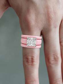 3 Piecessilicone Ring Cutting Synthetic Zirconia Pink Ring Set, Suitable For Daily Wear, Weddings, Valentine's Day, Anniversaries, And Gifts - Ring Set - View 6