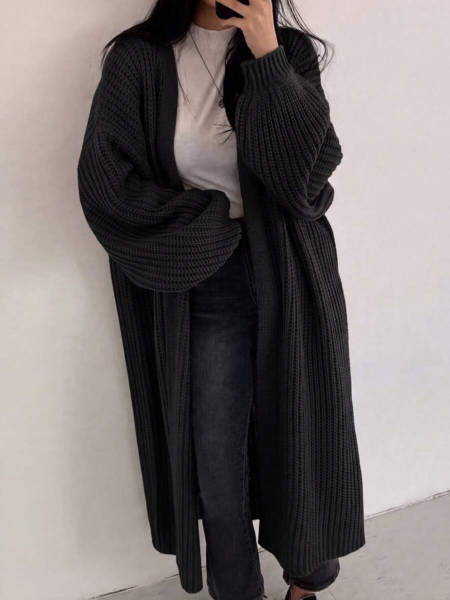 EAVA 女款韓式休閒寬鬆純色針織開襟衫,適合情人節,黑色 - 黑色 - 查看 1