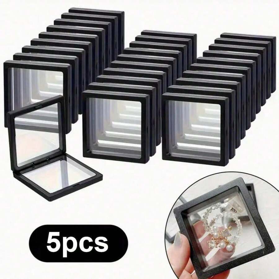 10pcs/30pcs Premium Black 3D Floating Display Boxes With Elastic Membrane - Dust-Proof Plastic Small Toy Storage Boxes, Suitable For Displaying Toys, Small Toys, Necklaces, Bracelets, Rings, Coins, Earrings, Brooches - Perfect For Use As Jewelry Boxes