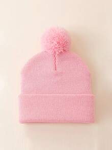 1pc Spring Autumn Winter Unisex Baby Knit Hat, Cute Pom Pom Design, Classic Solid Color, Simple Fashion Versatile, Comfortable Breathable Soft Woolen Hat, Outdoor Warm Baby Hat - Multicolor - View 9