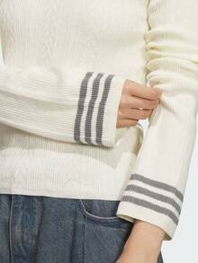 Adidas Originals Women's Colorblock Striped Crew Neck Sweater - White - View 4