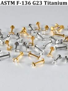 1PC Elegant G23 Solid Titanium Cross Star Waterdrop CZ Flat Labret 16G Internal Threaded Lip Nose Ear Cartilage Conch Piercing Lobe Earring Decoration - Titanium Color - View 7
