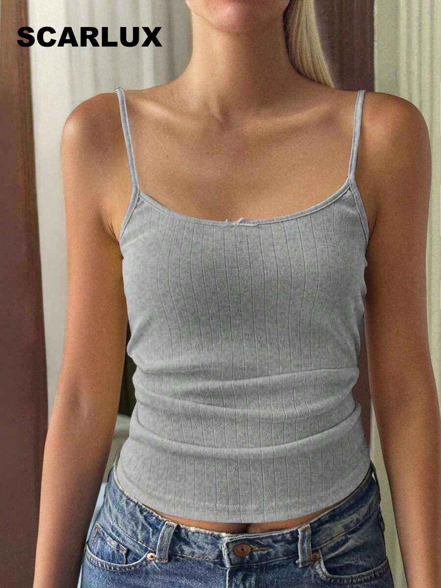Atasan Camisole Pas Badan Gaya Y2K Sunshine Girl, Dekorasi Pita, Cocok Untuk Kembali ke Sekolah, Pakaian Kasual Sehari-hari, di Rumah, dan Pantai - Light Grey - View 1