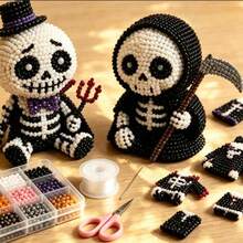 3D Beaded Skull DIY Kit 4pcs Cute Skull Pirate Skull Halloween Mini Skull Beaded Handmade Set Includes Full Accessories Beads Thread Detailed Instruction Manual Handmade Spooky Decor Adult Beginner Home Desktop Holiday Party Ornament DIY Art Craft - View 5