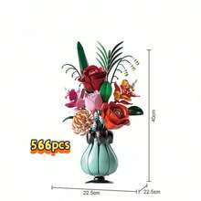 500+Pcs Assorted Building Block Flowers, Magnolia Bouquet, Exquisite Building Block Flower Set, Realistic Floral Arrangement, 500+Pcs Bagged, DIY Indoor Decor Ornament, Everlasting Flowers, Suitable For Warm And Romantic Bouquet - Three-color Building Block Vase - View 16