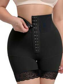 1pc High Waist Elastic Shaping Shorts, 3-Boning Reinforced, Butt Lift & Tummy Control, Panty Style Design Sports Black Fall - Black - View 4