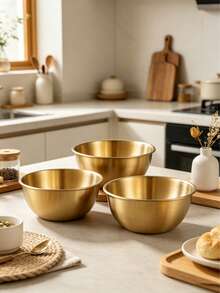 3pcs/1pc Stainless Steel Mixing Bowl With Rolled Rim, Durable And Easy To Clean, Brushed Metal Surface, Stackable Kitchen Bowls In Multiple Sizes, Suitable For Baking, Mixing, Meal Prep, Fruit, Pasta, Holiday Themed Parties And Outdoor Use, Durable Cooking Storage Bowl, Ideal Kitchen Gadget, Christmas/Back To School Gift - View 3