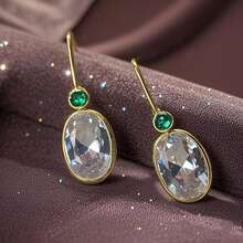 Fashionable Elegant Shiny Earrings With White And Green Synthetic Zirconia, Suitable For Banquets And Weddings - Two-color - View 7