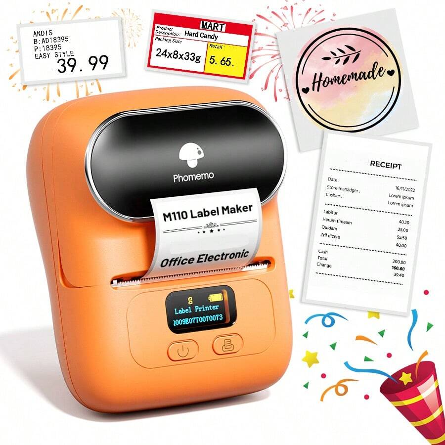 Phomemo M110 Wireless Label Printer - 203dpi Portable Label Maker, Suitable For Small Business, Office, Store - Compatible With IOS/Android And PC - Suitable For Barcode, Price, Logistics, Address And Clothing Labels