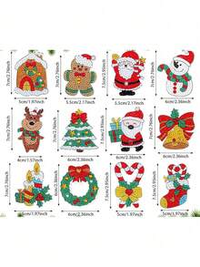 12pcs Christmas Diamond Painting Keychain Set, Colorful Snowman DIY Gem Painting Keychain, Full Crystal Rhinestone Stickers, Suitable For Christmas Craft Materials - Sets - View 3