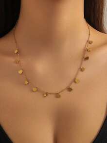 1pc Minimalist Premium Stainless Steel Pentagram Heart-Shaped Tassel Pendant Necklace Jewelry, Suitable For Women's Daily, Holiday, Commute, Versatile Wear And Event Party Gift - Yellow Gold - View 5