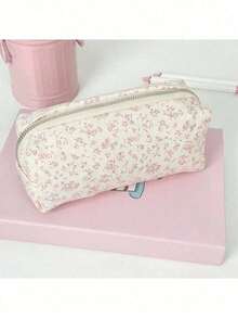 Pink Floral Pencil Case, Minimalist Large Capacity Student Stationery Bag, Office Stationery Bag, Makeup Tool Storage Bag, High Quality Large Capacity Pencil Case Storage Bag, Desktop Supplies, Back To School Essential Desktop Storage Box - Multicolor - View 10