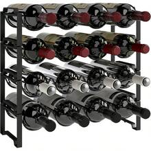 Weinregal für 16 Flaschen Stapelbar 42,5 x 16,5 x 41 cm Schwarz| Weinflaschenhalter Metall Schwarz, Flaschenregal, für Lagerraum, Keller - Übersicht 1