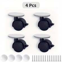 4 Pieces. Self-Adhesive Or Screw Dual-Purpose Rotating Casters With Brakes, Easy To Move And Stable. Suitable For Trolleys, Storage Racks, Shelves And Cabinets. - Black (4-pack) - View 1