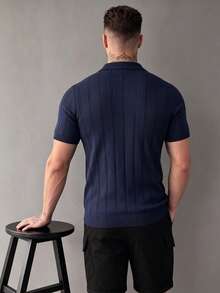 GRDR Men's Casual Fashion Knit Polo Shirt - Minimalist Versatile Collared Short Sleeve - Navy Blue - View 4