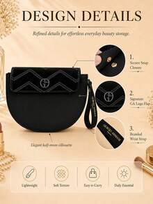 Giorgio Armani Armani Black Makeup Bag, 23*18cm, Snap Button Flap With Wrist Strap, Daily Storage For Makeup, Portable - Black - View 6