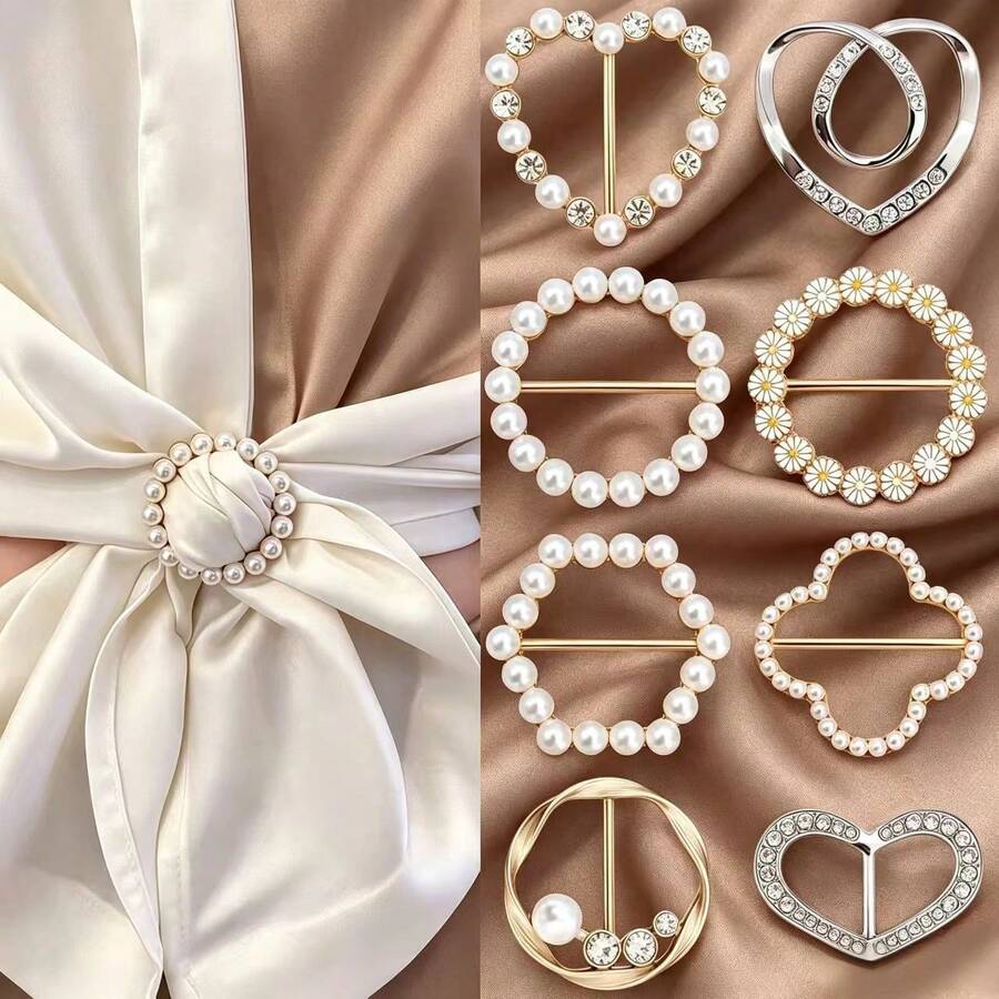 8pcs Scarf Clips, Women's Shirt Collar Tie Clips, Fashionable Metal Round Buckle Clothes, Hat, Belt Decorations