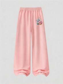 2pcs Set Suitable For Young Girl And Girls, Round Neck Sweatshirt And Wide Leg Pants Outfit, Printed With Cartoon Pearl Milk Tea And Donut Pattern Round Neck Sweatshirt + Wide Leg Pants Matching Set, Suitable For Autumn/Winter Daily Wear, Campus Style, Homecoming Outfit - Multicolor - View 7
