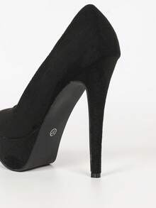 Elegant Round Toe Stiletto Heel Professional Women's Pumps, Black Suede High Heel Slip-On Shoes - Black - View 9