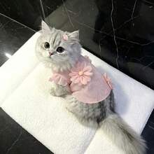 1pc Summer Lightweight Hollow Mesh Small Pet Princess Dress, Sleeveless Ruffle Flutter Sleeves, 3D Large Chiffon Flower Decor, Breathable And Soft, Suitable For Teddy, Maltese, Chihuahua, Kitten Daily Wear, Outings And Parties - Baby Pink - View 7