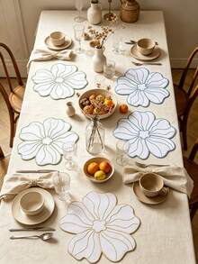 1-12pcs Large Petal White Gold Thread Embroidered Placemats, Southern French Cream Style Thickened Fabric Heat-Resistant Non-Slip Table Mats, Garden Party Anniversary Wedding Banquet Outdoor Picnic Spring Summer Table Decor - Multicolor - View 8
