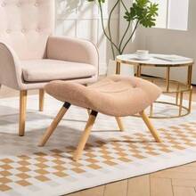 Moderner Fußhocker mit Fleece-Bezug und Holzbeinen - Braun - Übersicht 5
