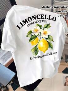 Men's Plus-Size Short-Sleeve T-Shirt, Printed With An Italian Lemon Pattern - LIMONLLO.Casual Round-Neck Design, Suitable For You - 白色 - 查看 1