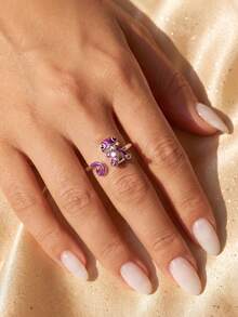 1pc Heart-Shaped Color-Changing Open Ring, Exquisite Jewelry Gift, Suitable For Prom/Party, Birthday/Date, Daily Wear Or Gifting - Purple Heart Lizard Ring - View 2