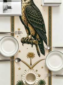 1pc,Crafted Table Runner,Arabian Style,Saudi National Day Triangular Table Runner,Microwave Dust Cover,Protective Cover,Rectangular Tablecloth,Washable,Suitable For Home Dinner,Coffee Table,Kitchen And Dining Room Decoration,Table Decoration Party And Scene Decoration,Home Decor,Outdoor Patio Table Runner Decoration,Entrance Decoration,Fireplace Towel Decoration - Multicolor - View 2