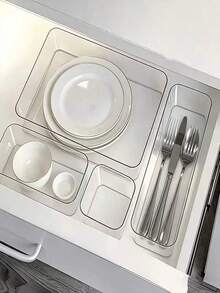 4pcs/1pc Expandable Cutlery Drawer Organizer, Suitable For Kitchen Utensils, Knives, Forks, Spoons Storage, Adjustable Plastic Storage Box - View 4