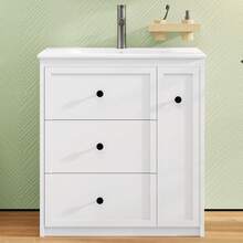 76 X 82, Freestanding Vanity, Fully Painted, Side Drawer, Ample Storage Space, Integrated Ceramic Sink, Low-Noise Sliding Rails, White. - 1 - View 1
