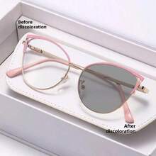 1pc Metal Round Cat Eye Frame Indoor Computer Reading Outdoor Photochromic Spring Temple Fashion Women Fashion Glasses - Lenses / Photochromic Lenses - View 17