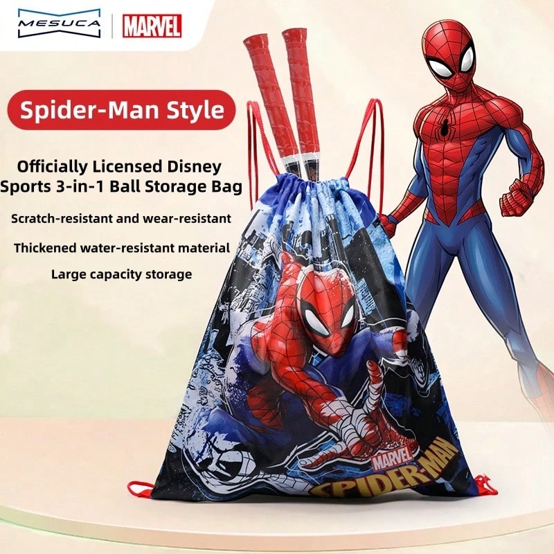 Mesuca Sports Drawstring Ball Storage Bag Marvel Official Licensed Spider-Man Cartoon Print Blue Black Red Thickened Waterproof Wear-Resistant Large Capacity Drawstring Backpack 1pc - Multicolor - View 1