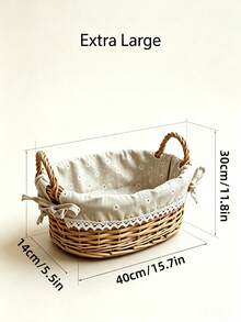 1pc Vintage French Country Style Wicker Storage Basket With Lace Ribbon Decoration, Handwoven Rattan Storage Basket, Suitable For Camping, Beach, Park, Garden Party Photo Props And Home Storage - Wicker Basket - View 8