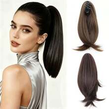 Short Layered Flip Ends Claw Clip Ponytail Hair Extension, Straight Synthetic Fake Ponytail Wig, Easy Wear Hair Accessory For Office Daily Styling - Multicolor - View 1