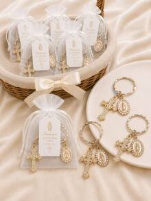 60pcs/20set Gantungan Kunci Salib dengan Tas Hadiah Organza dan Label, Cocok Sebagai Hadiah Baptisan, Acara Menyambut Bayi, Pesta Ulang Tahun, Peringatan Keagamaan, Hadiah Komuni Pertama Kristen - MultiWarna - View 6