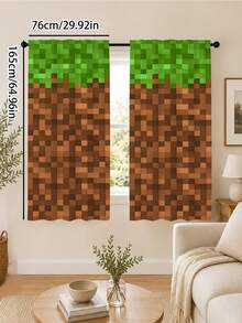 2pcs Pixel Art Block Print Curtains, Game Mosaic Pixel Pattern Semi-Sheer Curtains, Creative Personalized Boys Children's Bedroom Decor Window Curtains, Multiple Styles Available - Multi-color B - View 16