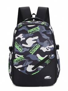 Unisex Colorblock Letter Camo Print Backpack, Large Capacity Multi-Function Lightweight Wear-Resistant School Bag For Middle And High School Students, Laptop Backpack, Outdoor Travel Backpack - Multicolor - View 17