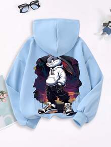 1pc Teen Boy Cartoon Rabbit Print Sweatshirt, Soft And Comfortable, Perfect For Daily Outings In Spring And Autumn - Baby Blue - View 3