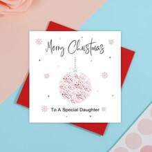 Merry Christmas To A Special Daughter Greeting Card, Pink Christmas Cards, Soft Pink Snowflake Confetti Minimal Holiday Card For Daughter - Multicolor - View 5