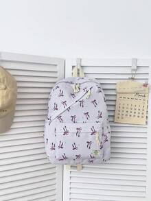 1件可愛蝴蝶結圖案尼龍背包，輕量大容量學生書包，可調節肩帶，適合女孩/男孩/學生，適用於日常使用、外出、旅行、學校及開學季 - 紫色 - 查看 12