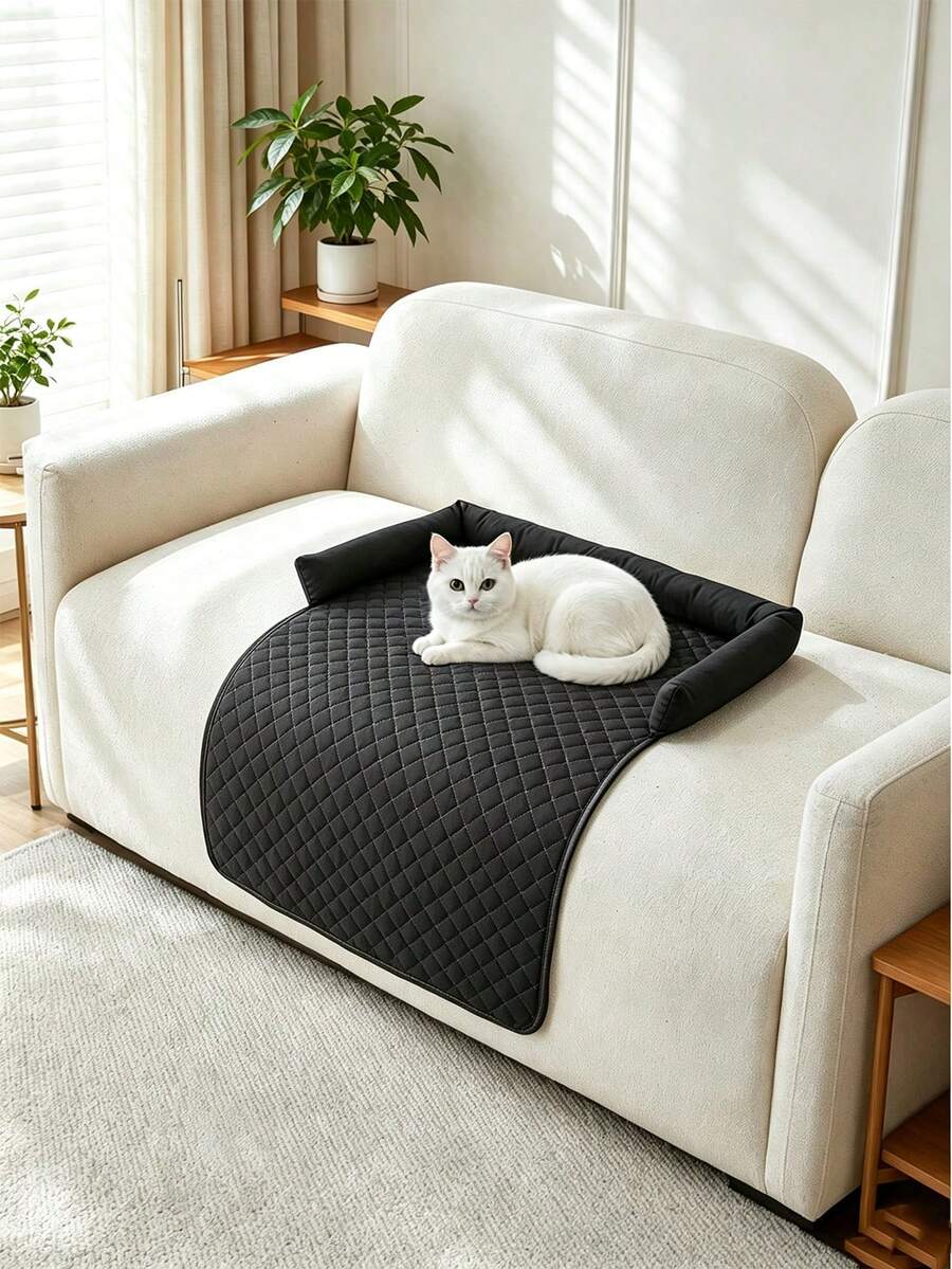 Cooling Pet Bed With Neck And Head Support, Soft Summer Pet Sofa Bed, Suitable For Small And Medium Dogs And Cats, Washable Pet Sofa Cover, Home Use, Perfect Summer Gift For Kittens And Puppies - Black - View 1