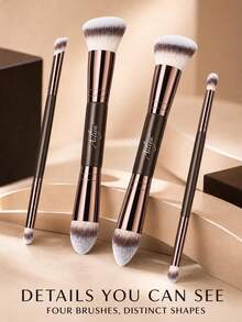 Ailiya 4-Piece Double-Ended Makeup Brush Set, 2 Large Face Brushes And 2 Detail Brushes With Angled, Curved And Rounded Heads, Brown Handles, Rose-Gold-Tone Ferrules And Gradient Bristles For Base, Contour, Blending And Eye Makeup - Brown - View 7