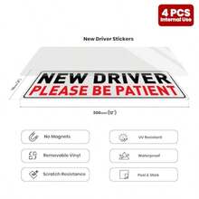 New Driver Stickers 12 * 4 Inches Internal Use Please Be Patient Student Driver Cling Driving Gifts Warning Keep Distance Sign For Car Vehicle Windows Door Decals 4 Pack - Red - View 2