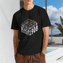Women's Black T Shirt With Pink And Green Sorority Design Casual Wear For Spring And Summer - 款式 - 查看 1