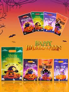 20/50pcs Halloween Plastic Gift Bags, Ghost Bat Pumpkin Print With Handle Candy Bags, Game Theme Party Boys Girls Halloween Supplies - Multicolor - View 2
